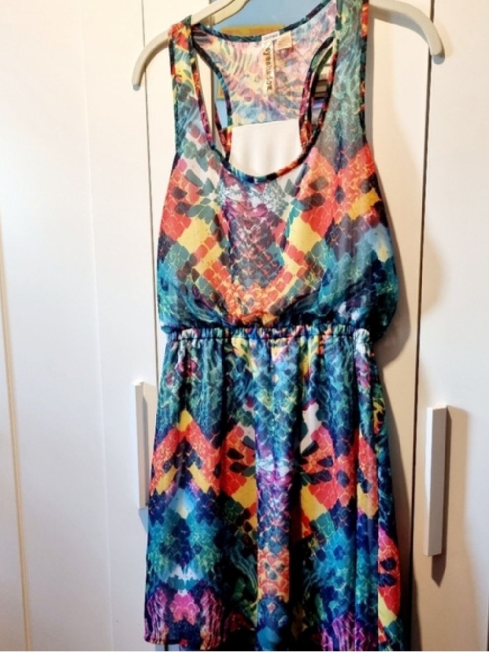 Eyeshadow Multicolor Abstract Print Racerback High-Low Dress Size M